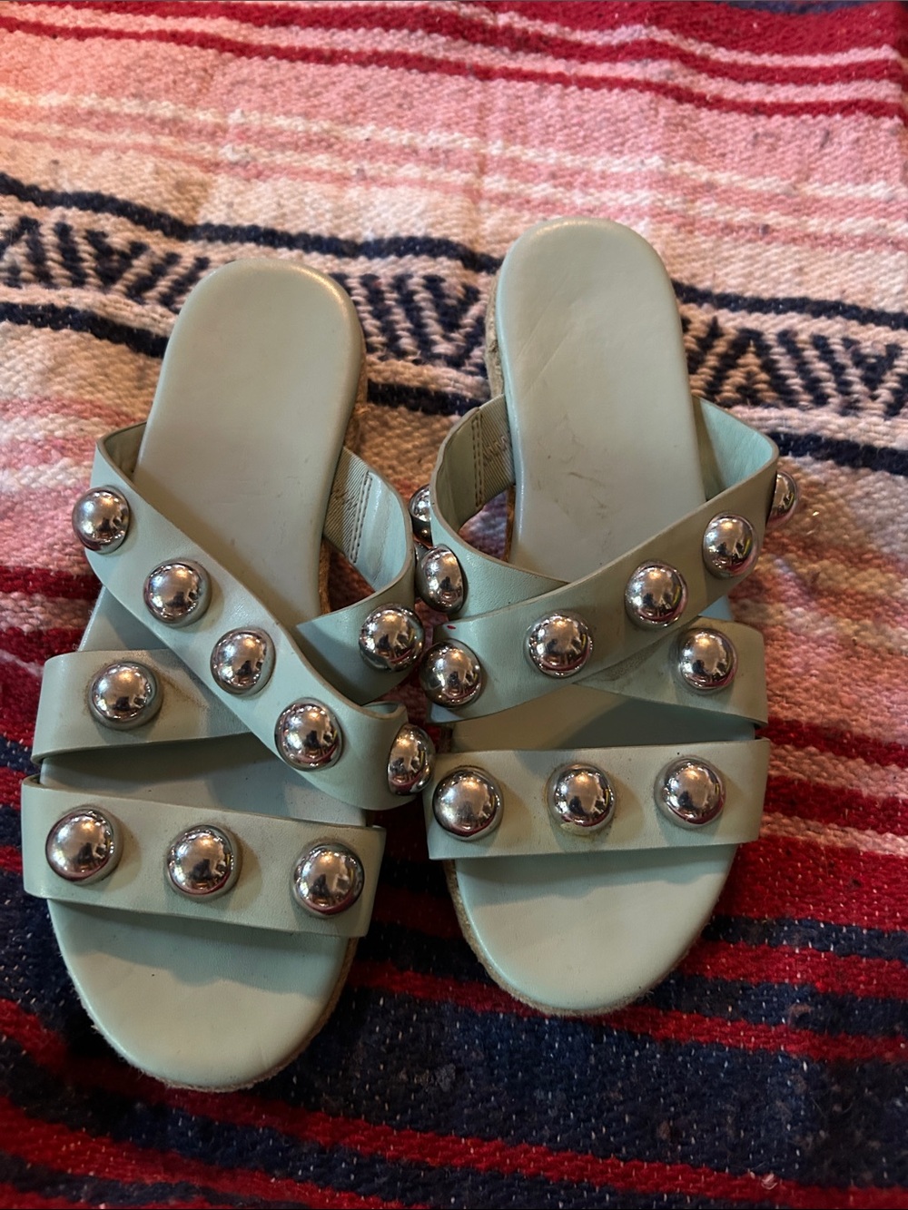 Marc Fisher Mint Aqua Studded Slide Sandals - Women